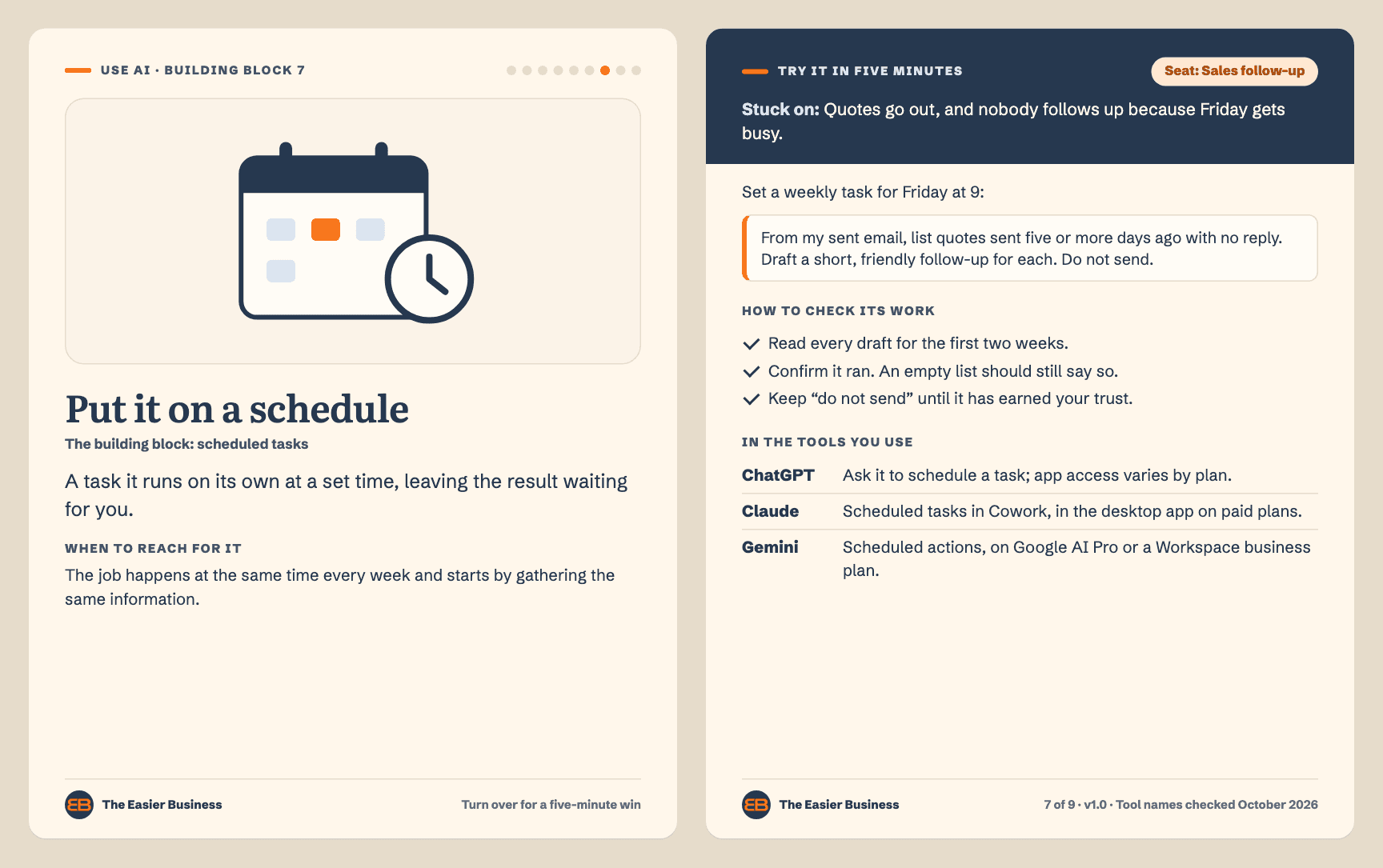 Put it on a schedule card, front and back